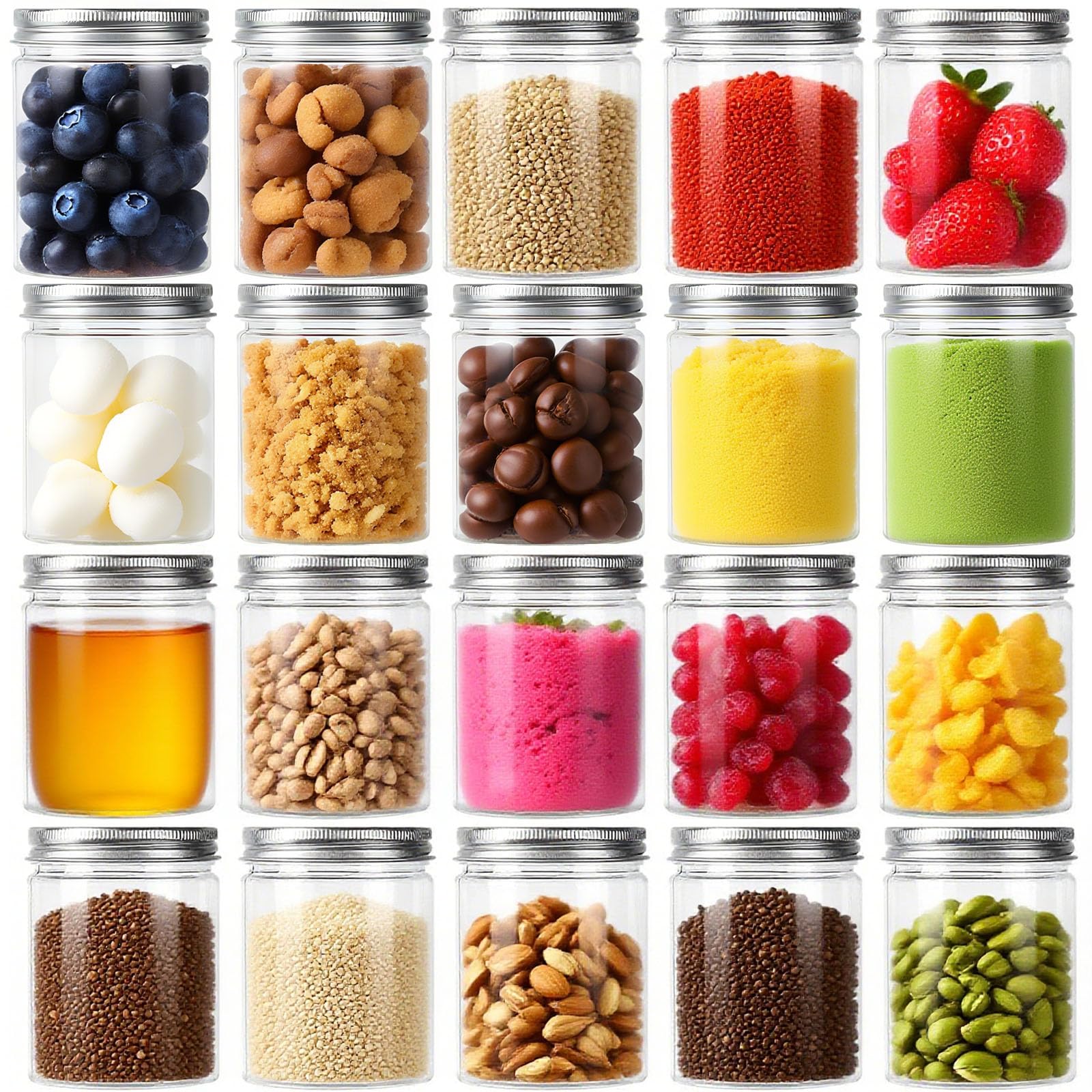 20 Pack 250ML Plastic Jars with Lids 8oz Kitchen Storage Jars Clear Plastic Jars Leak Proof Plastic Storage Jars Slime Containers for Kitchen, Spice, Cosmetic, DIY Crafts