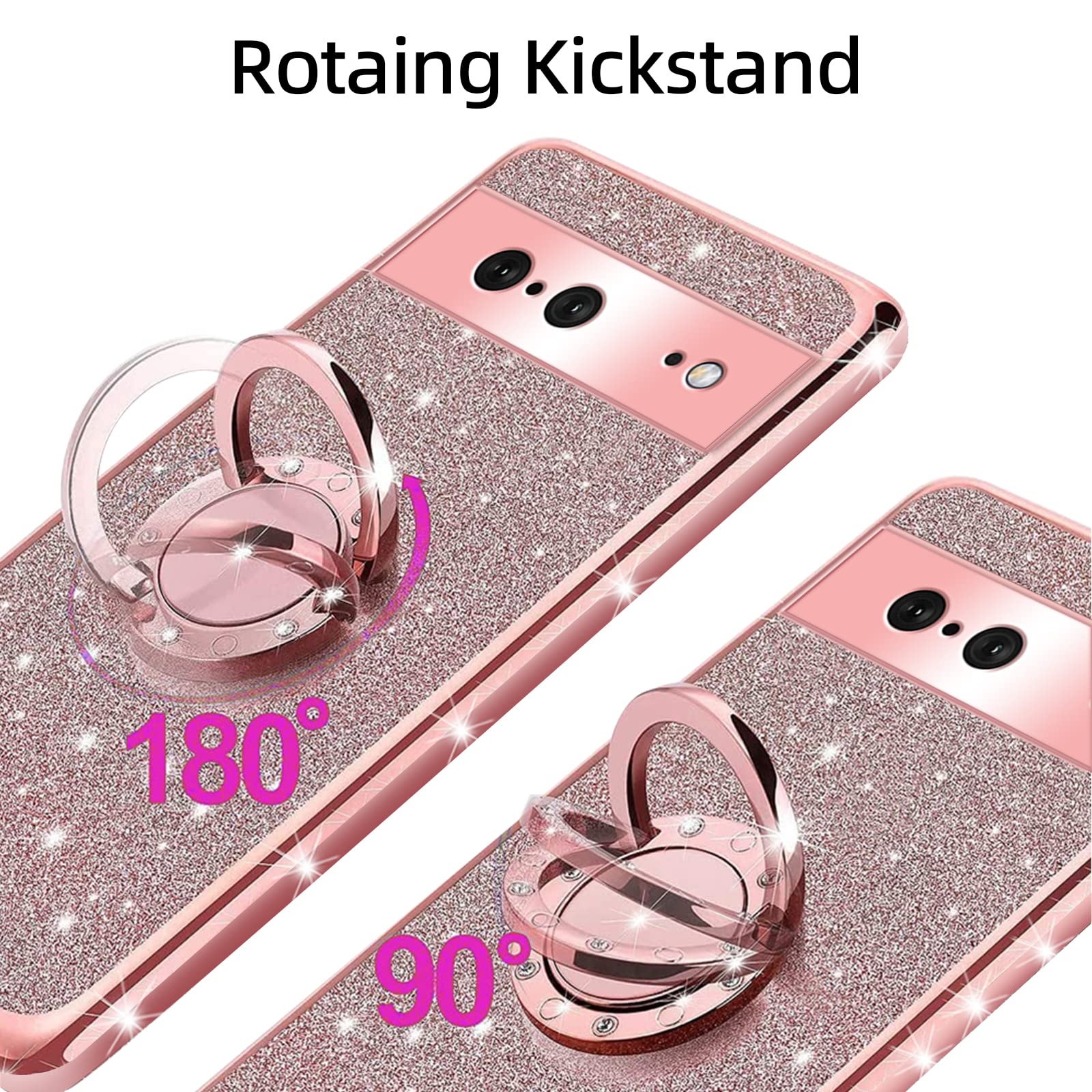 XINYEXIN Cover Glitter per Google Pixel 7a, Custodia Bling Brilla Ultrasottile Trasparente Antiurto, Carino Scintillante con Donne e Ragazze - Oro rosa