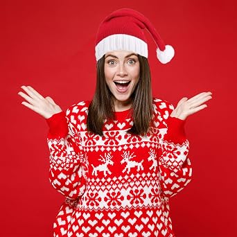 Santa Hat Xmas Beanie Christmas Hat Adult Women Men Knitted Cap Red Knit Beanie
