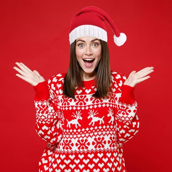Santa Hat Xmas Beanie Christmas Hat Adult Women Men Knitted Cap Red Knit Beanie