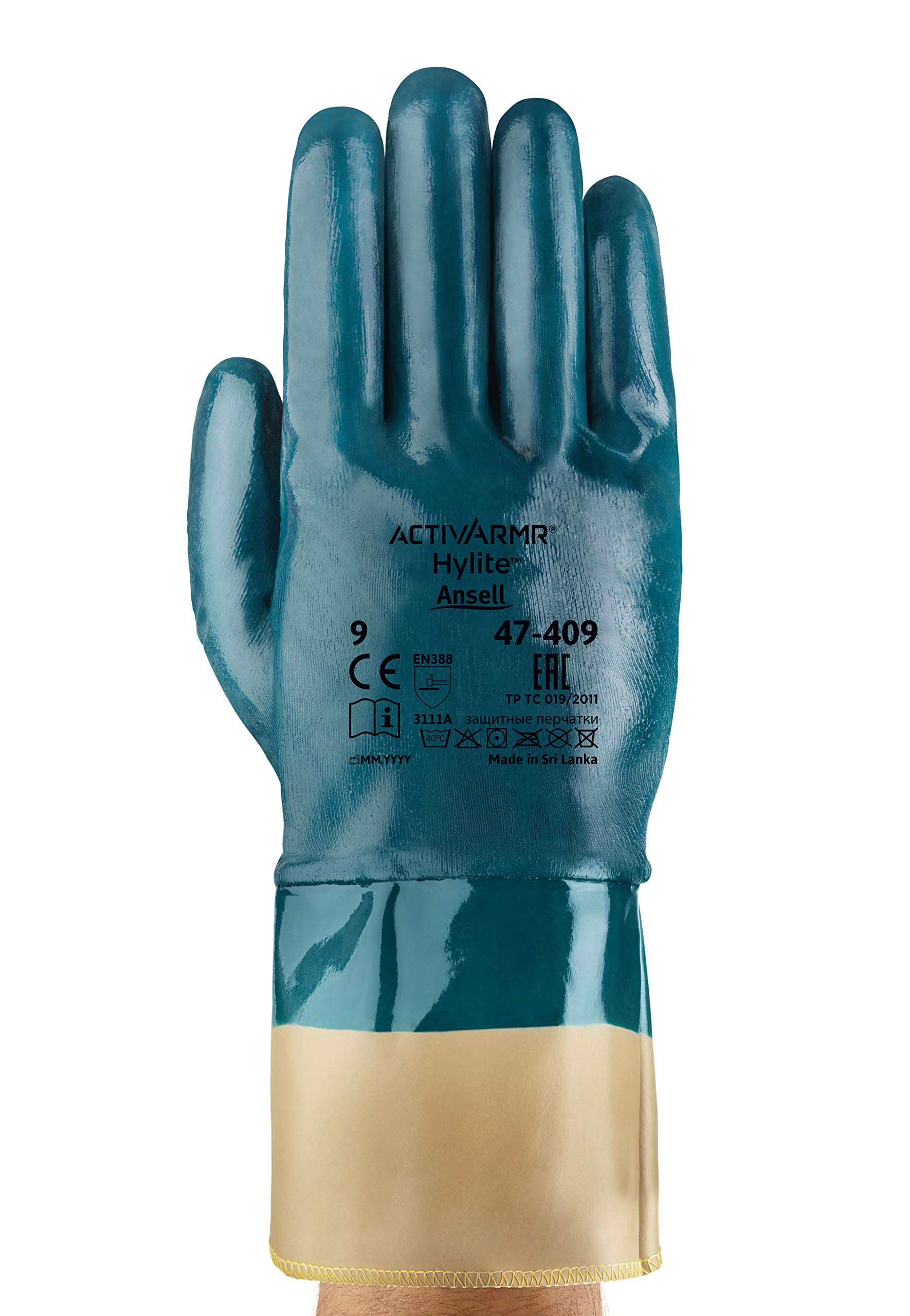Ansell ActivArmr 47-409 Guantes de Trabajo Multiusos, Protección Mecánica, Azul, Talla S (12 Pares)