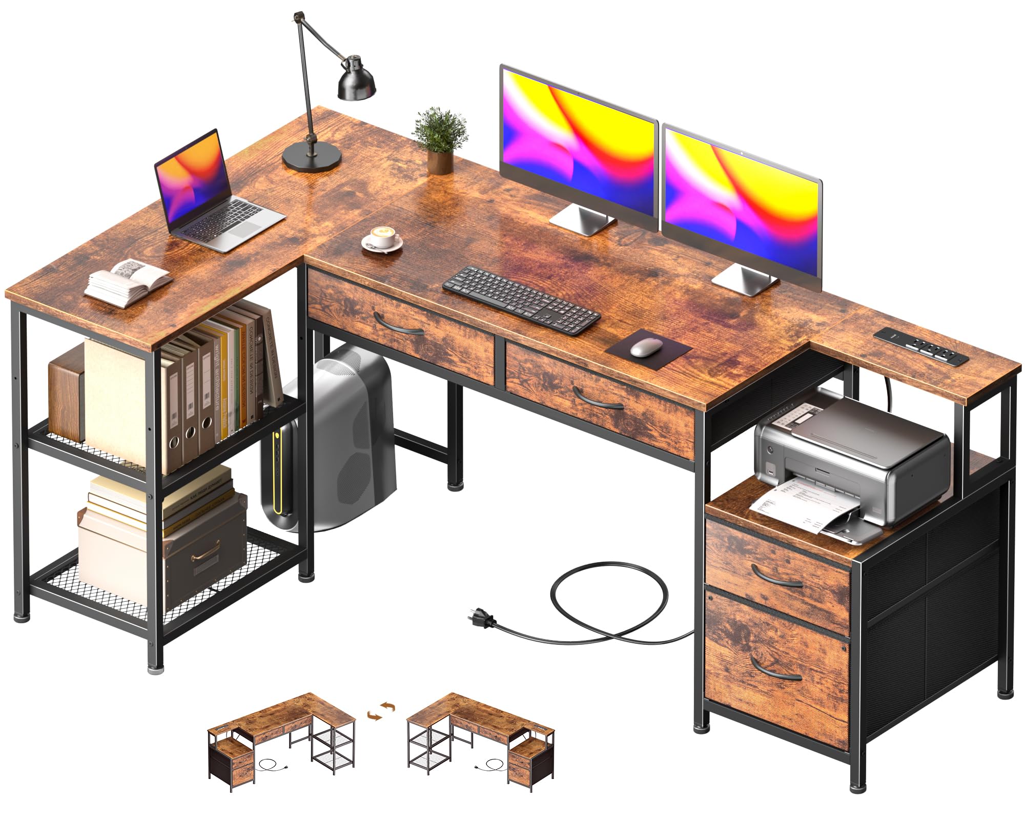 L-Shaped Computer Desk with Power Outlet