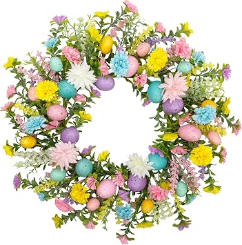 20 Inch Easter Wreath for Front Door Easter Egg Decorations Spring FlowerWreath Gifts Party Holiday Wall Home Window Decor