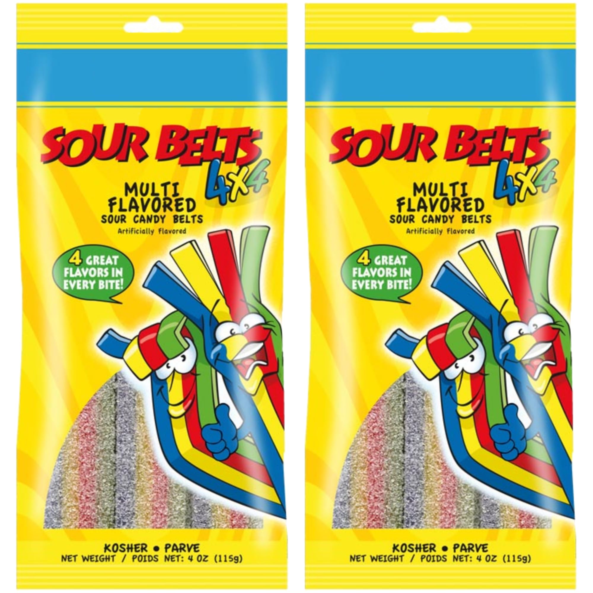 SNACKTERYRainbow Sour Belts - Vibrant & Tangy Colorful Rainbow Sour Strips - Non GMO, Vegan & Kosher Sour Gummy Candy - 4 Ounce, 2 Pack
