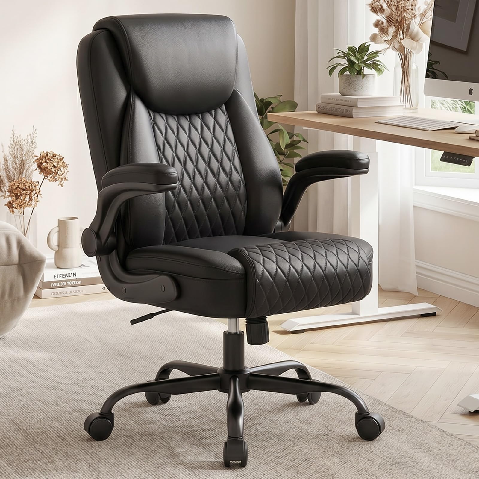 GTPLAYER Bürostuhl Ergonomisch, Schreibtischstuhl, Chefsessel mit Hoher Rückenlehne, Hochklappbaren Armlehnen, Höhenverstellbar, PU-Leder, Extra Breiter Sitz, für Büro & Homeoffice, Schwarz