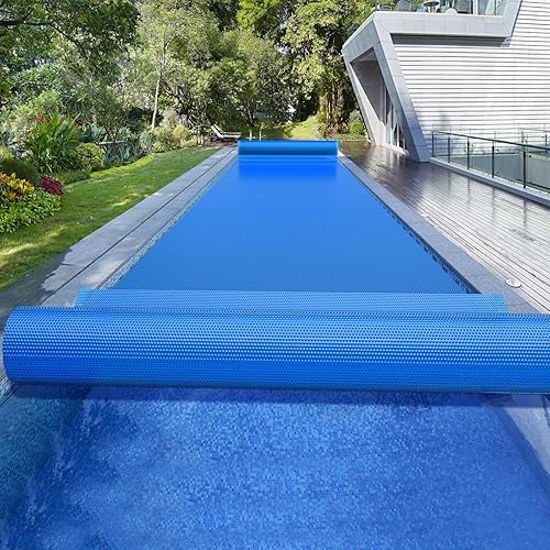 Miniatura 6 de BigXwell Cubierta solar para piscina, calefactores rectangulares azules de 16 mil 16 x 32 pies para piscinas sobre el suelo y en el suelo, cubierta