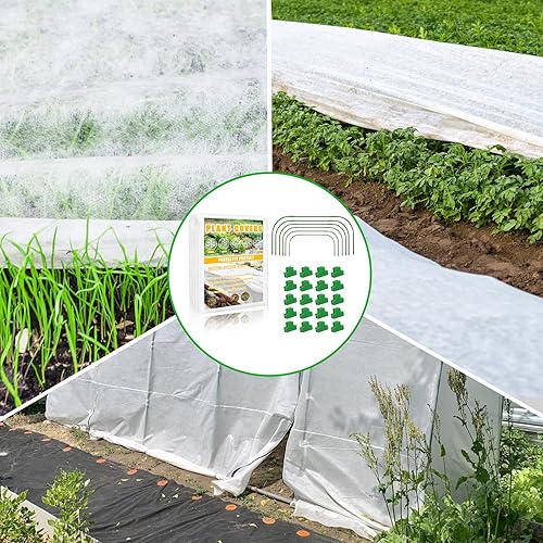Miniatura 5 de Cubiertas para plantas de protección contra la congelación, kit de 10 x 30 pies con 6 aros de jardín y clips, 1.05 ozyd2, mantas de tela de escarcha