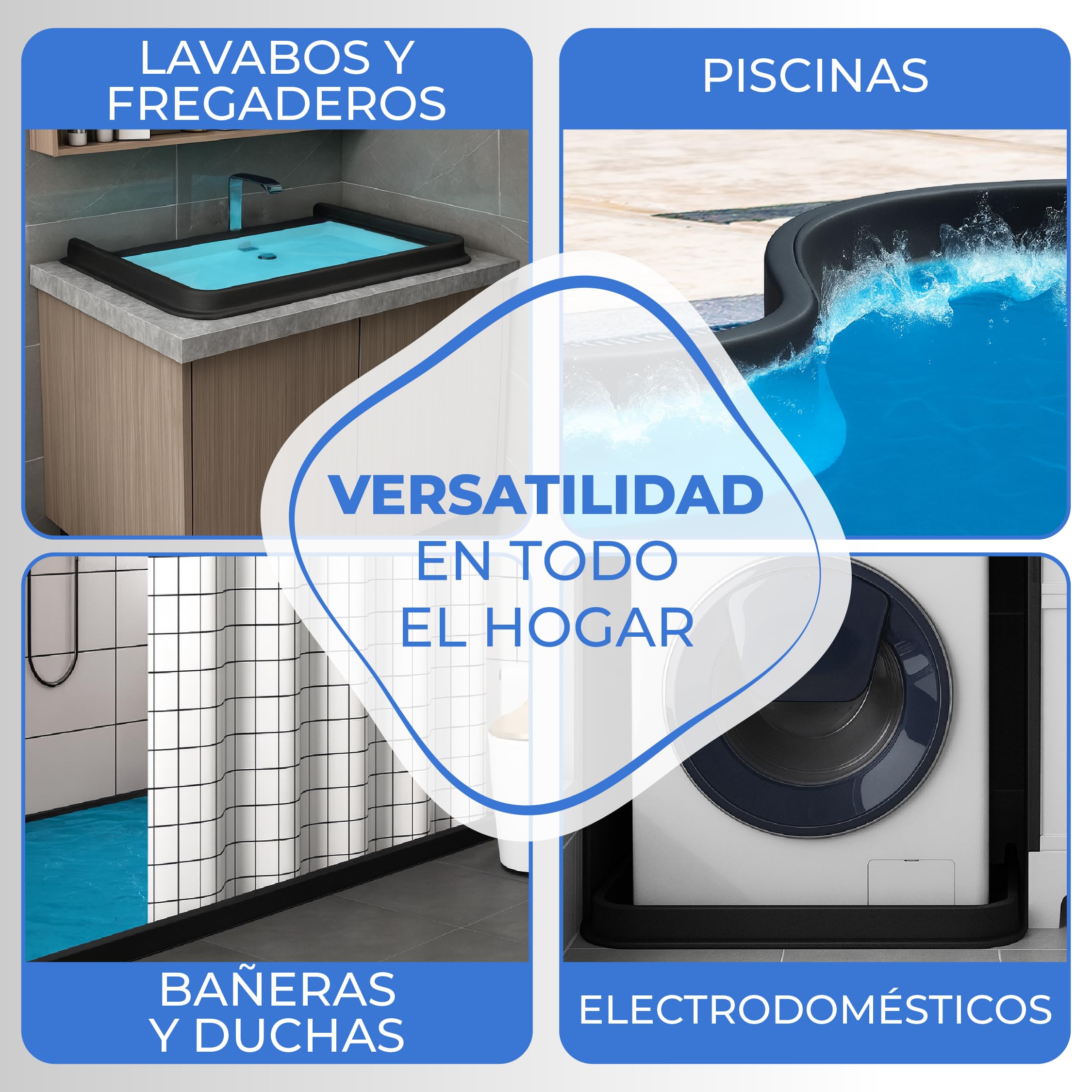 Perfil Silicona Ducha 2 METROS, Copete Encimera Cocina, Borde Plato Ducha, Barrera de Agua, Barrera De Ducha, Barrera Agua baño, Goma Mampara (50X30mm Negro)