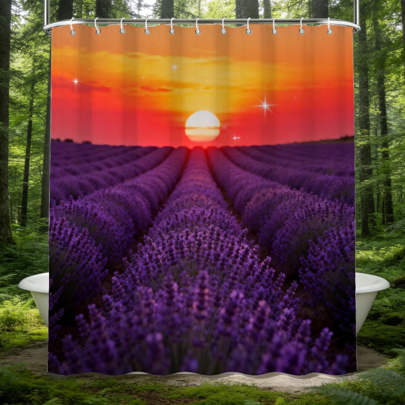 Hongduo White 3D Lavender Shower Curtain For Stalls Bathtubs Romantic Theme Bathroom Decor Shower Curtain Set Polyester Fabric Waterproof 180X200cm/71X79 Inch With Hooks