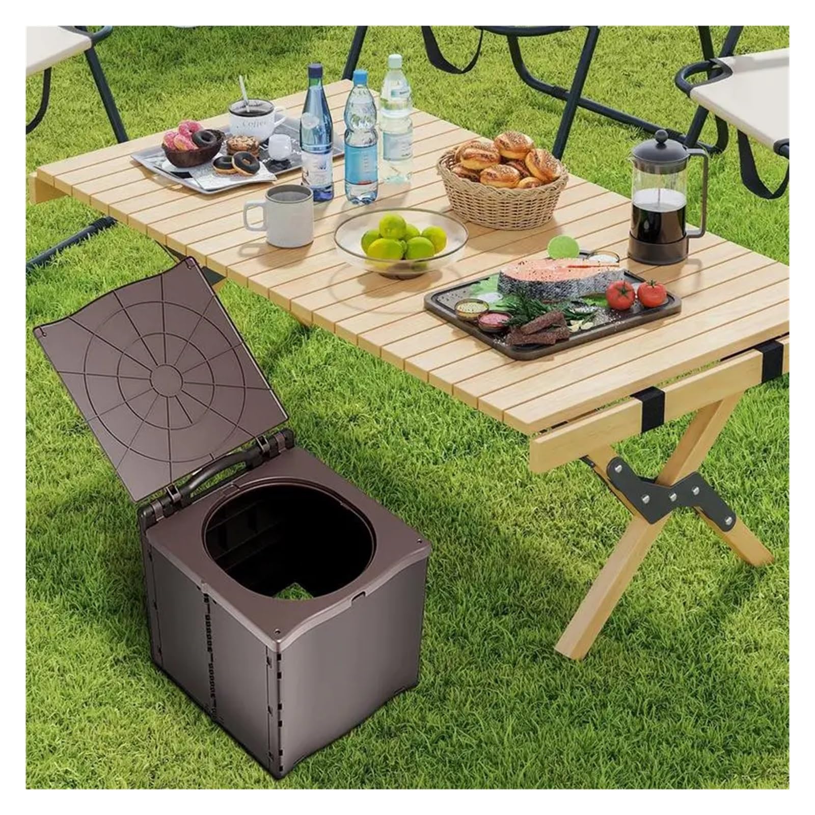 Inodoro Plegable Portable Toilets For Adults Camping Toilet Outdoor Portable Elderly Bedside Toilet Car Travel Trash Can Outside Women Potty(Brown)