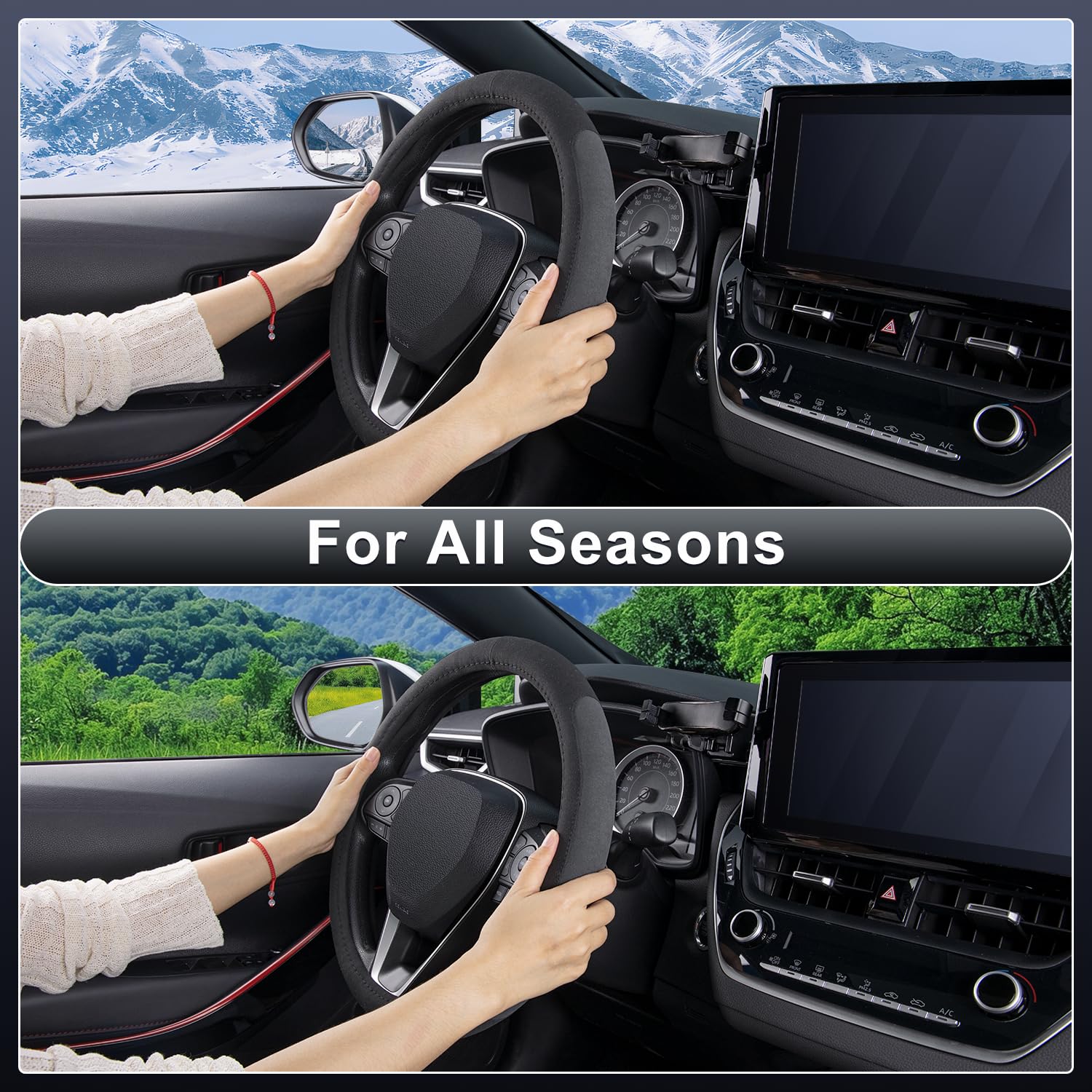 COFIT Coprivolante Auto in Microfibra Scamosciata, Copri Volante Universale 37-38 cm, Copri Sterzo Camion Antiscivolo, Nero e Grigio