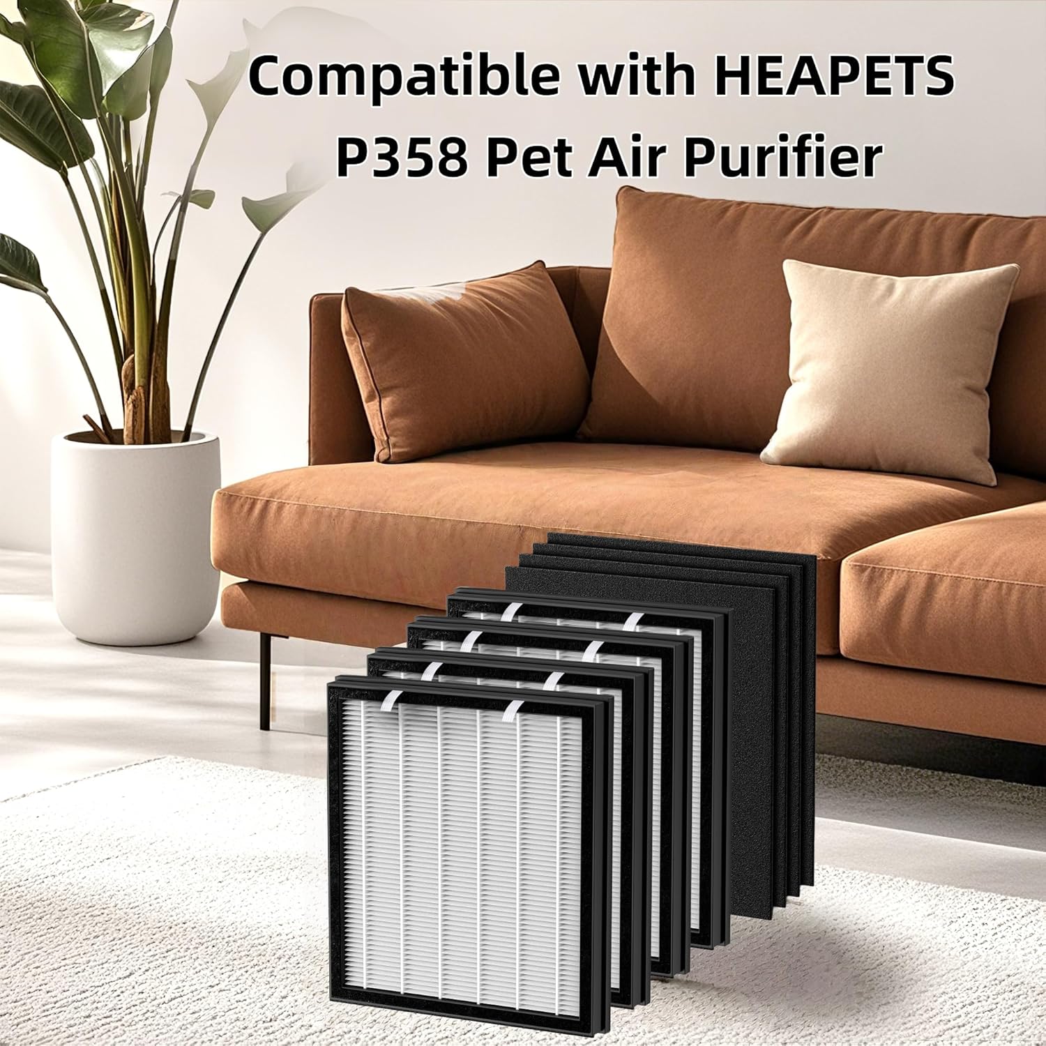 P358 Replacement Filters for HEAPETS P358 Pet Air Purifier, 4 Pre-Filters and 4 Combo & Carbon Filters