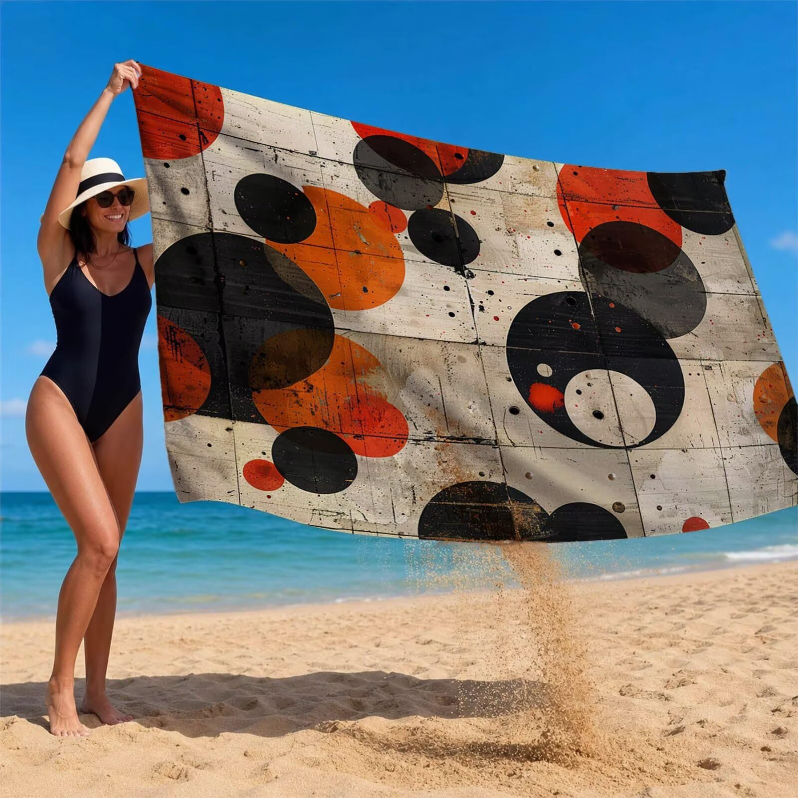 Redondo Toalla Playa 160x220 Resistente a la arena Secado rápido Ligero, Toalla Playa Grande 220 x 160cm Suave Cómodo como Gym Yoga Sauna Toallas Baño Grandes Exterior Travel Essentials Punto XTLS2555