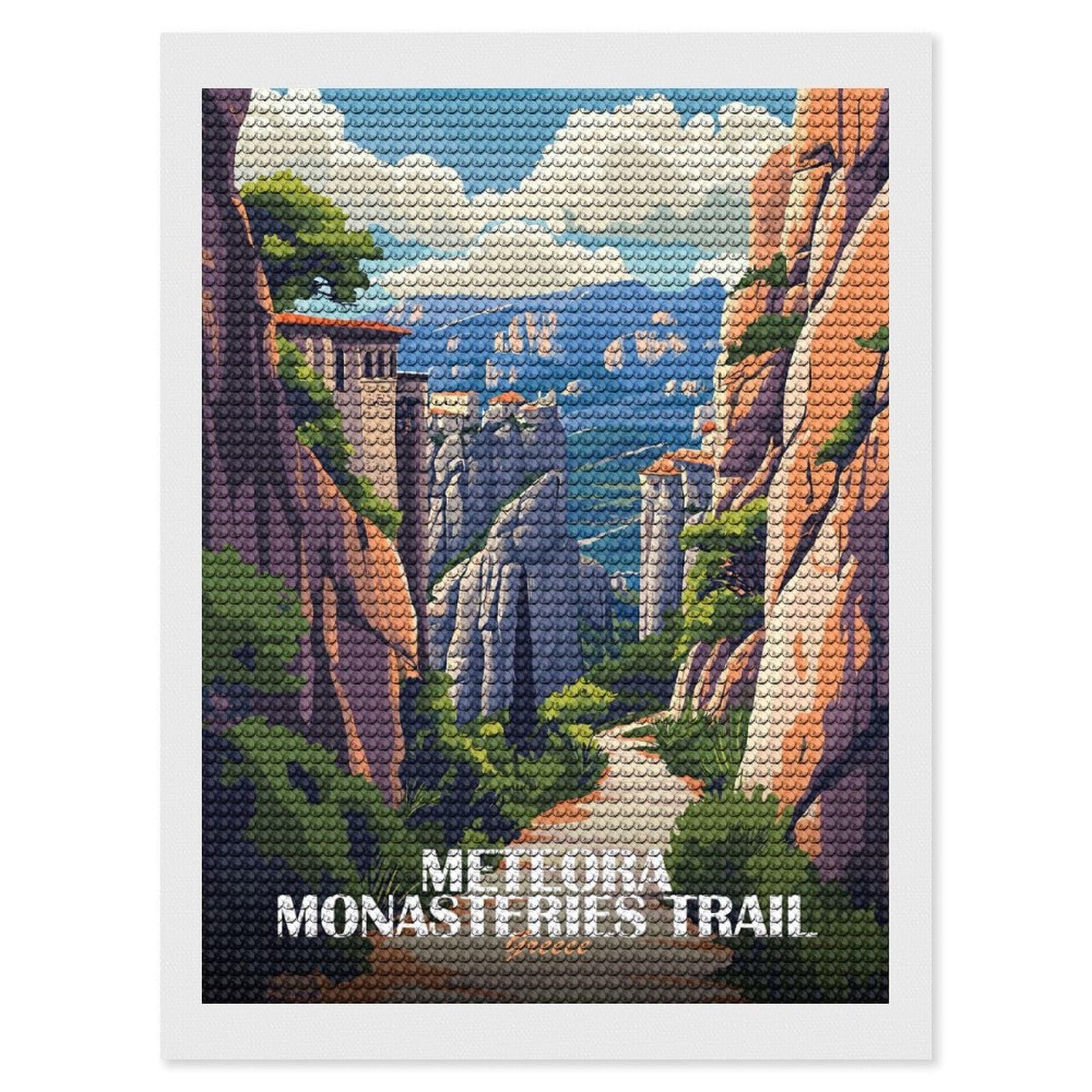 Junmoney Meteora Monasteries Trail Greece Art Diamond Painting Canvas Kit 12"x16", Leisure Activity, Aesthetic Room Decor, with Tool Kit, DIY, Gift
