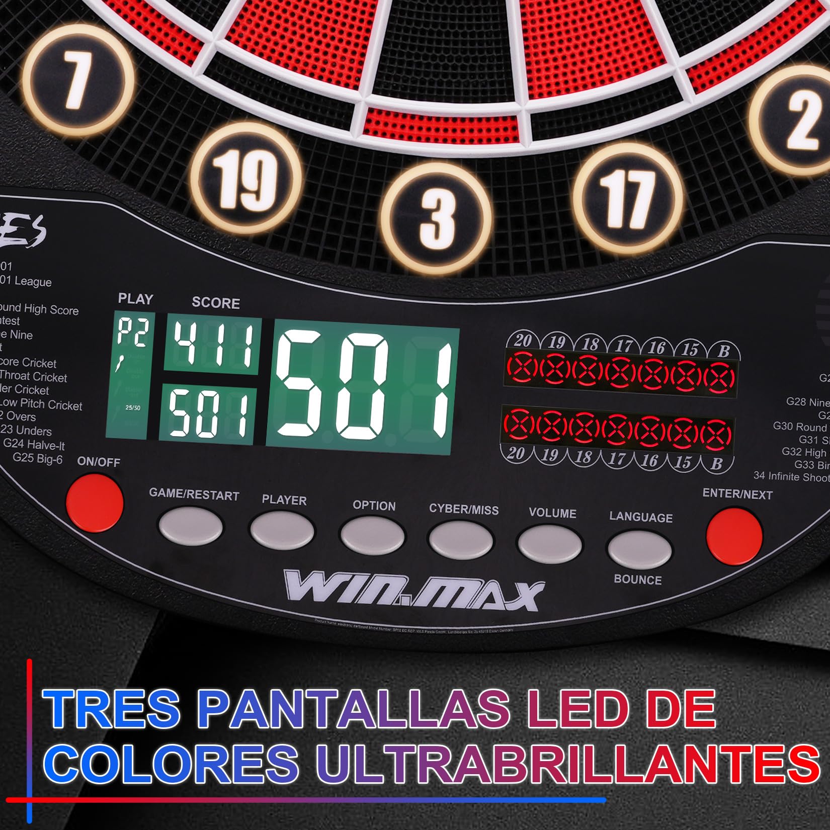 Diana electrónica profesional 34 juegos con 354 variantes, 3 idiomas: alemán, inglés, francés para