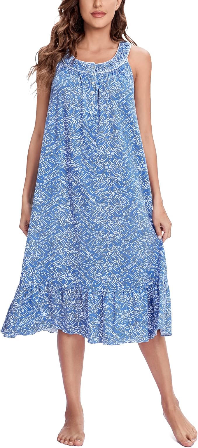 IZZY + TOBY Cotton Nightgowns for Women Sleeveless with Pockets Kintted