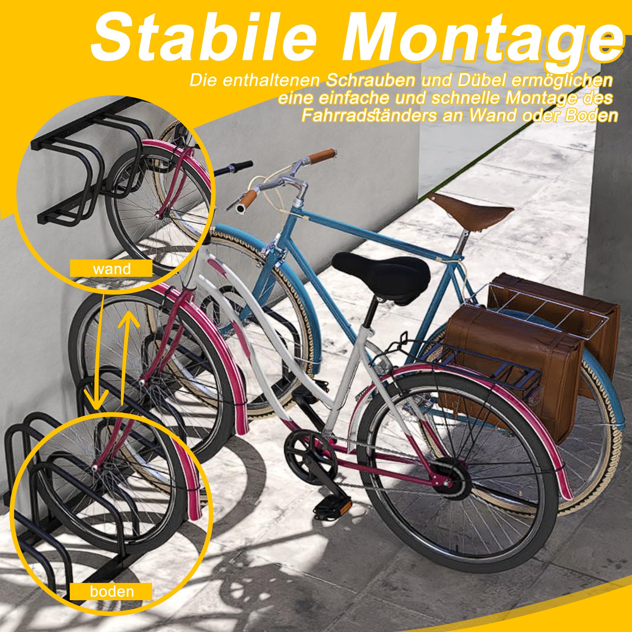 YRHome Profi-Fahrradständer für 8 Fahrräder Metall-Mehrfachständer Aufstellständer Fahrradhalter für E-Bikes & Lastenräder (37cm Abstand) für 30-65mm 