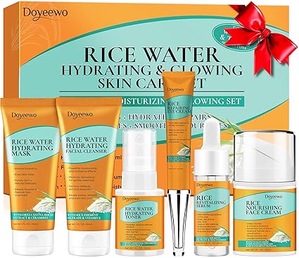 Skin Care Set,Women Teen Glass Skincare Rice Water Hydrate Glow Repair Anti-Aging Facial Routine Kit Gift Set for Womens Mom Wife Teenager Girl Birthday Trendy Stuff Christmas Gifts Stocking Stuffers