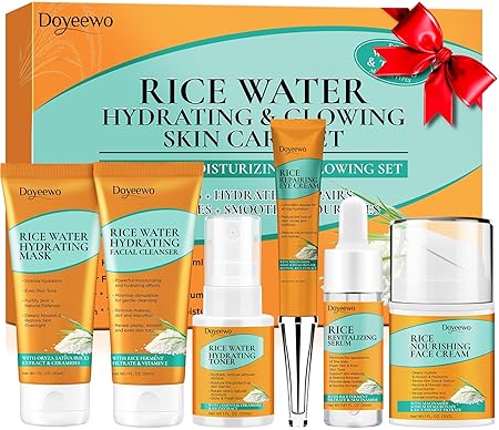 Skin Care Set,Women Teen Glass Skincare Rice Water Hydrate Glow Repair Anti-Aging Facial Routine Kit Gift Set for Womens Mom Wife Teenager Girl Birthday Trendy Stuff Christmas Gifts Stocking Stuffers