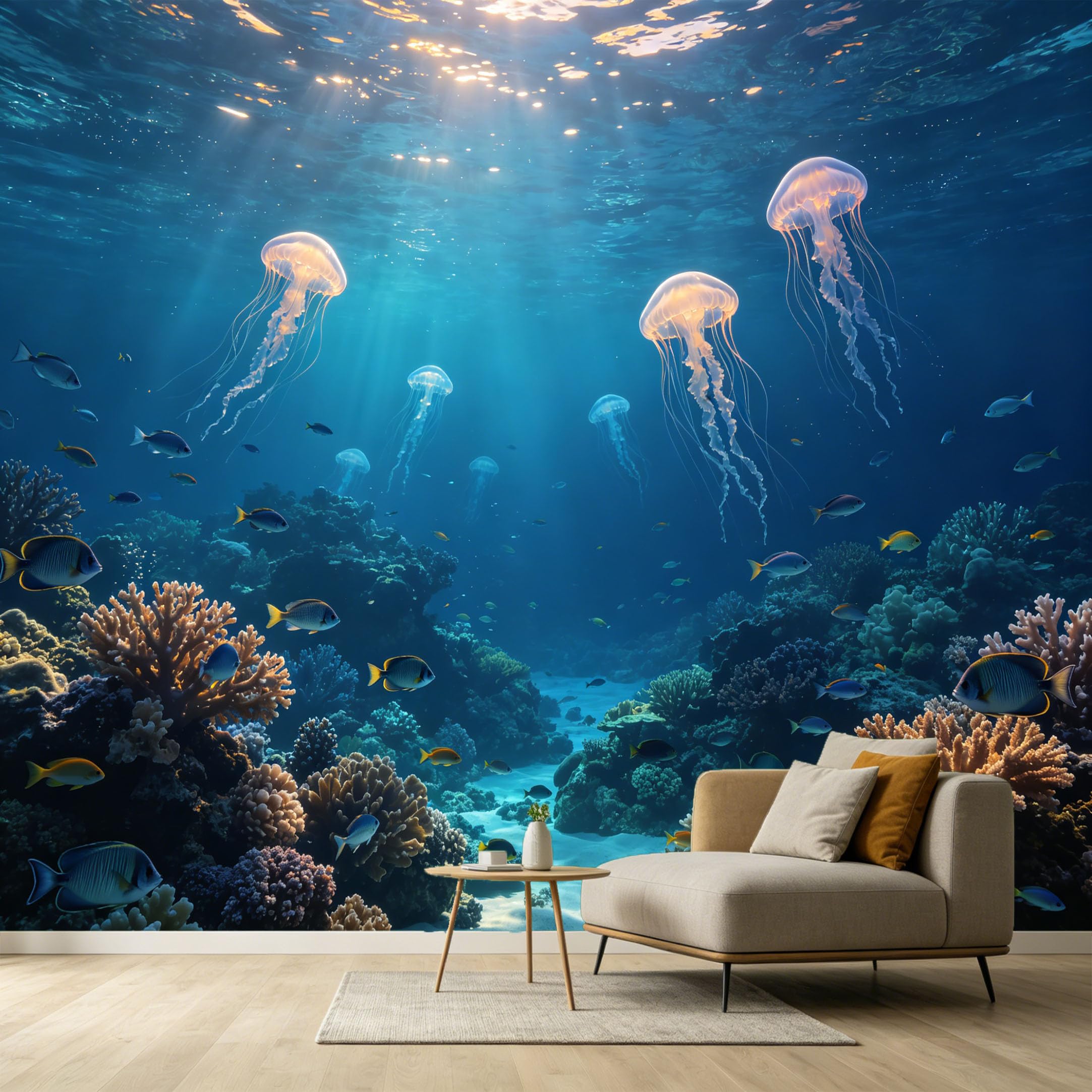 Custom Size Wall Murals Ocean Marine 3D Jellyfish Coral Reef Underwater World SelfAdhesive Wall Fabric Removable Large Wallpaper for Photo Living Room