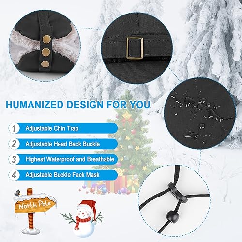 Vista 3 de POL PARKMAN Sombrero de trampero de invierno para hombres y mujeres, sombrero de aviador ruso Ushanka cálido frío para esquí, caza, negro, Negro