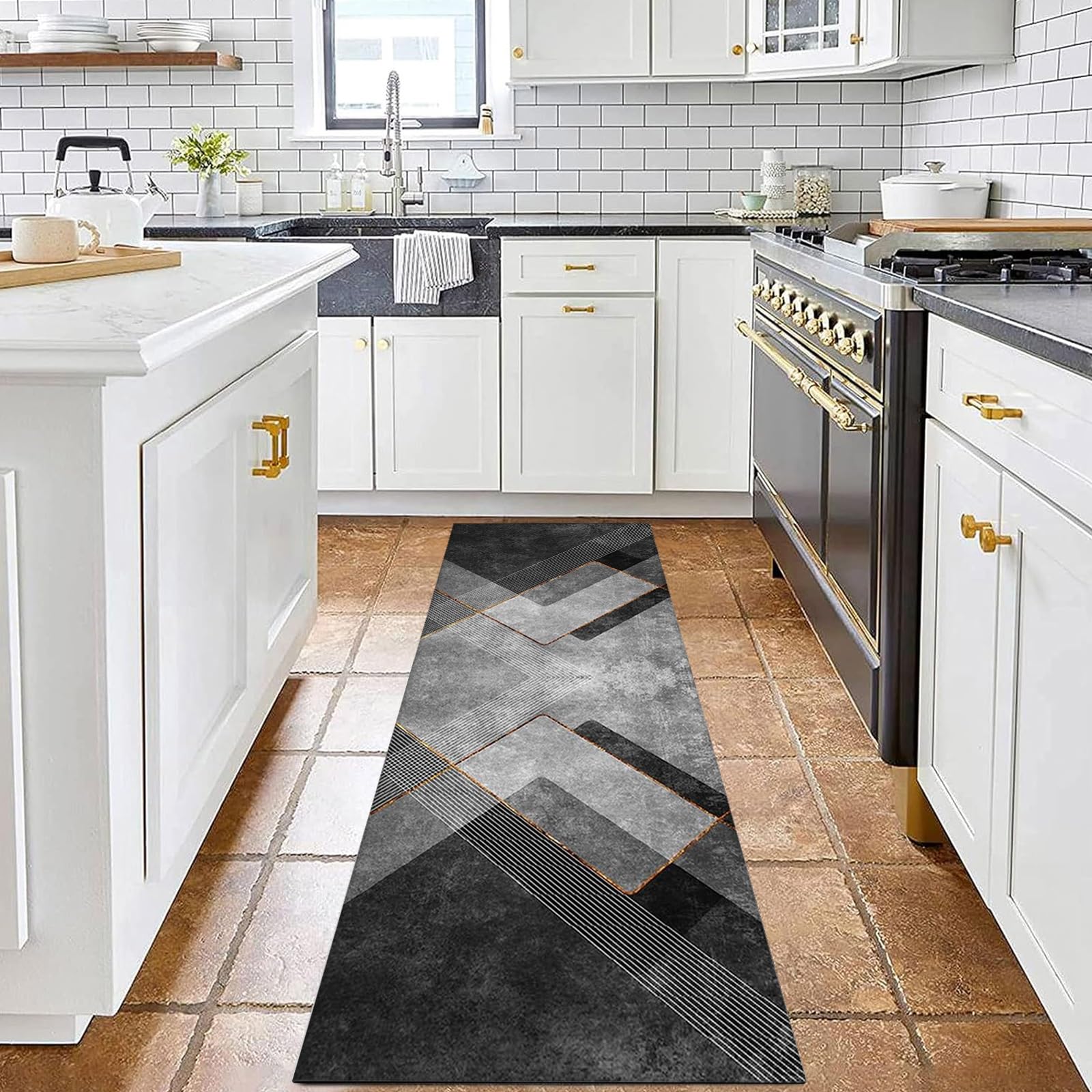 Teppich Küche Teppich Läufer für Küche 95 x 120 cm Modern rutschfest Waschbar Dauerhaft,Antistatisch Küche Teppich rutschfest Teppich Läufer Flur Küche für Flur, Küche, 2