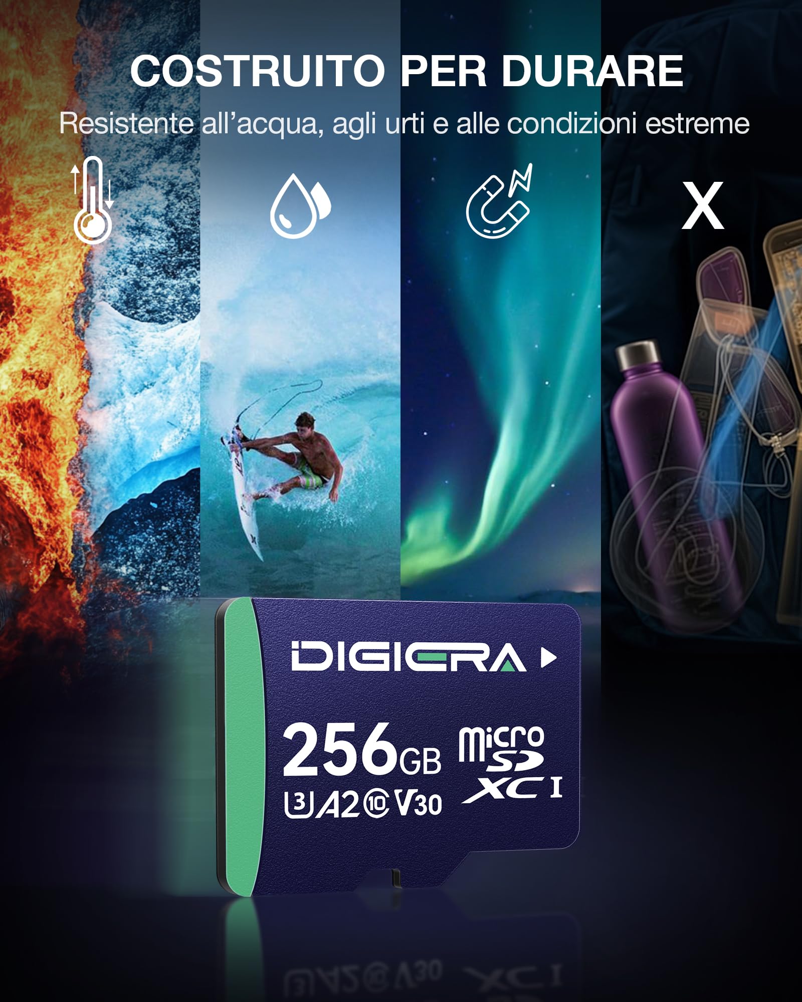 256 GB Scheda di Memoria microSDXC UHS-I CT100 con Adattatore - Fino a 100 MB/s, C10, U3, V30, Full HD, A2, per Smartphone, Tablet, Fotocamere, Console di Gioco e Droni (Confezione da 1)