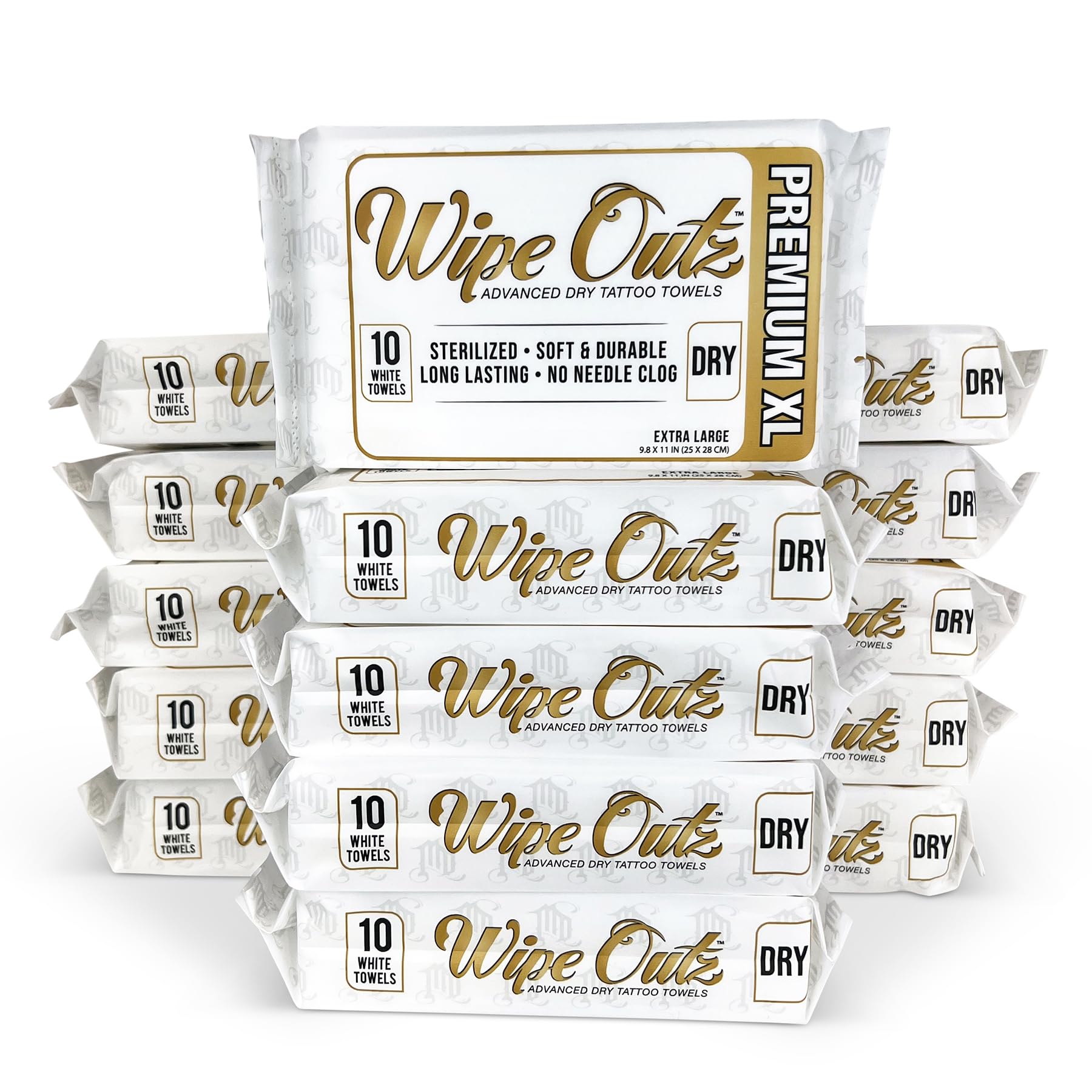 Wipe Outz X-Large DRY Tattoo Towels - Premium Tattoo Wipes for During Tattooing and Aftercare, PMU Aftercare - Durable and Soft Absorbent Towel Wipes