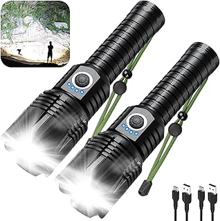 Flashlights High Lumens Rechargeable, 900,000 Lumens High Powerful Flash Lights, Super Bright Tactical Handheld Led Flashlight with 5 Modes, Waterproof for Camping,Emergencies