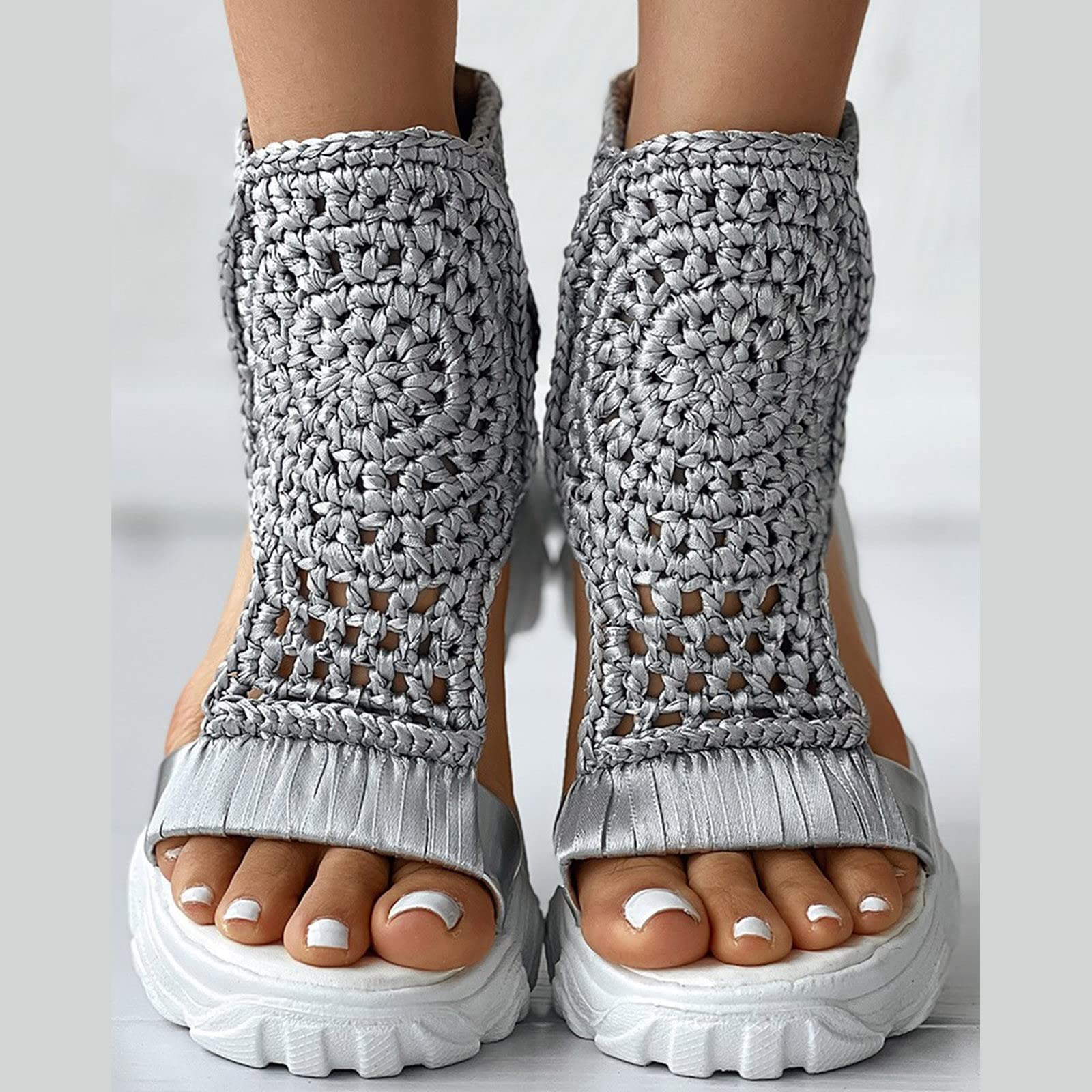 Genérico Sandalias De Tacón Sandalias De Verano para Mujer, Suela con Cuña, Elegantes Cuña Mujer, Zapatos Zuecos, Mules Cuero, Estilo Vintage Verano, Chanclas Cós para Anchos