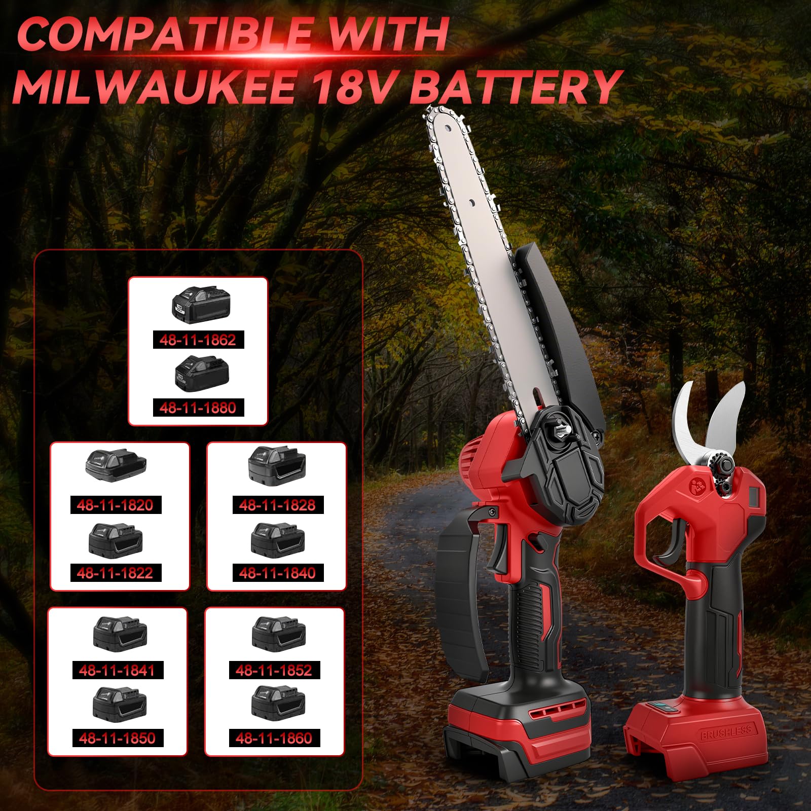 8 Pollici Motosega a Batteria Telescopica & 28 mm Forbici Potatura | per Milwaukee M18 18 V Batteria, 4-in-1 Kit Motosega e Forbici, Portata Massima Fino a 4,5 m