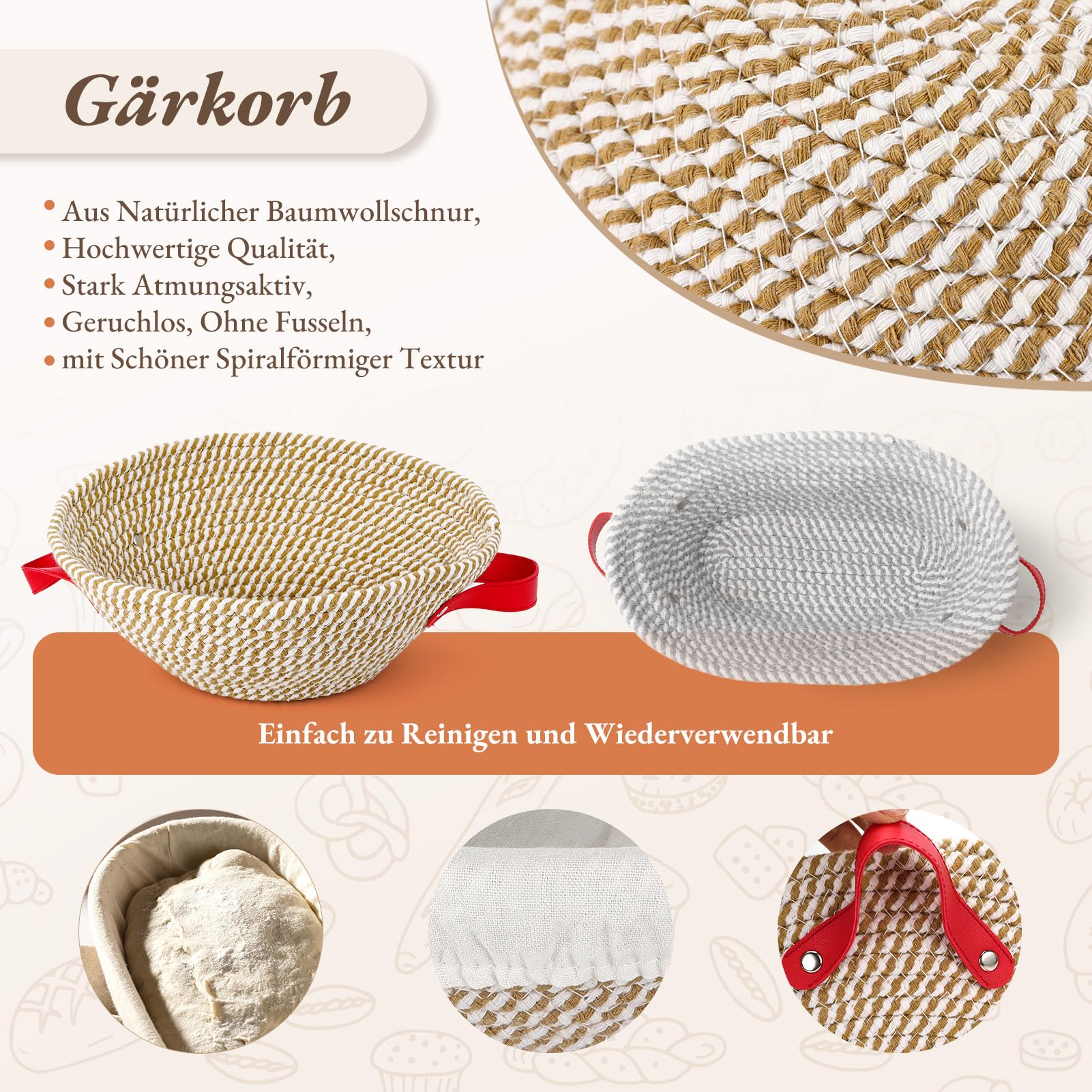Fermentatiemand voor het bakken van brood - van duurzaam rotan - ovaal - 35 cm - set