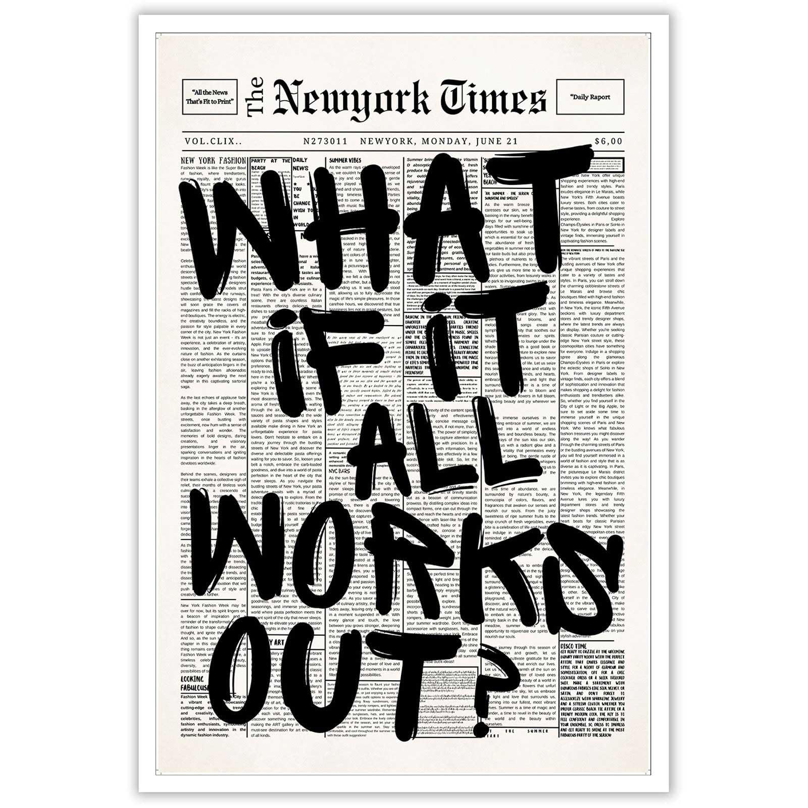 Poster rétro noir et blanc « What If It All Works Out », citation positive minimaliste, toile décoration murale 20,3 × 30,5 cm sans cadre