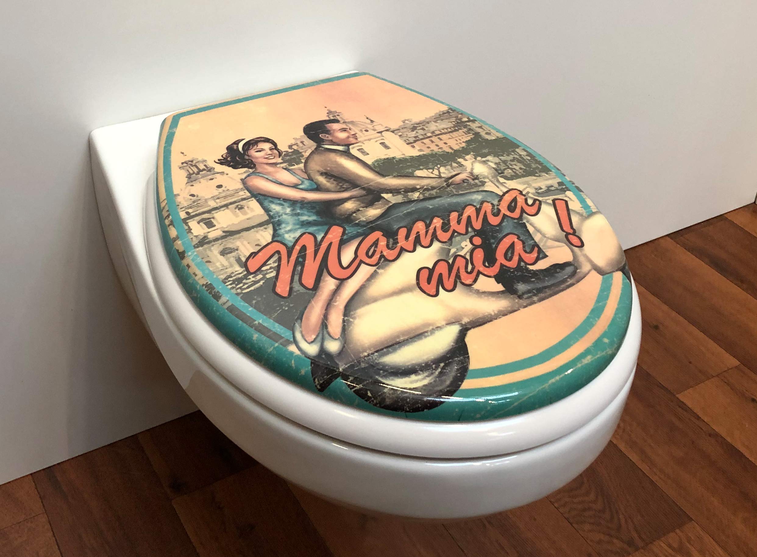 ADOB 59832 - Asiento de inodoro (duroplast, descenso automático, cierre suave, extraíble para la limpieza), diseño de Mamá Mia