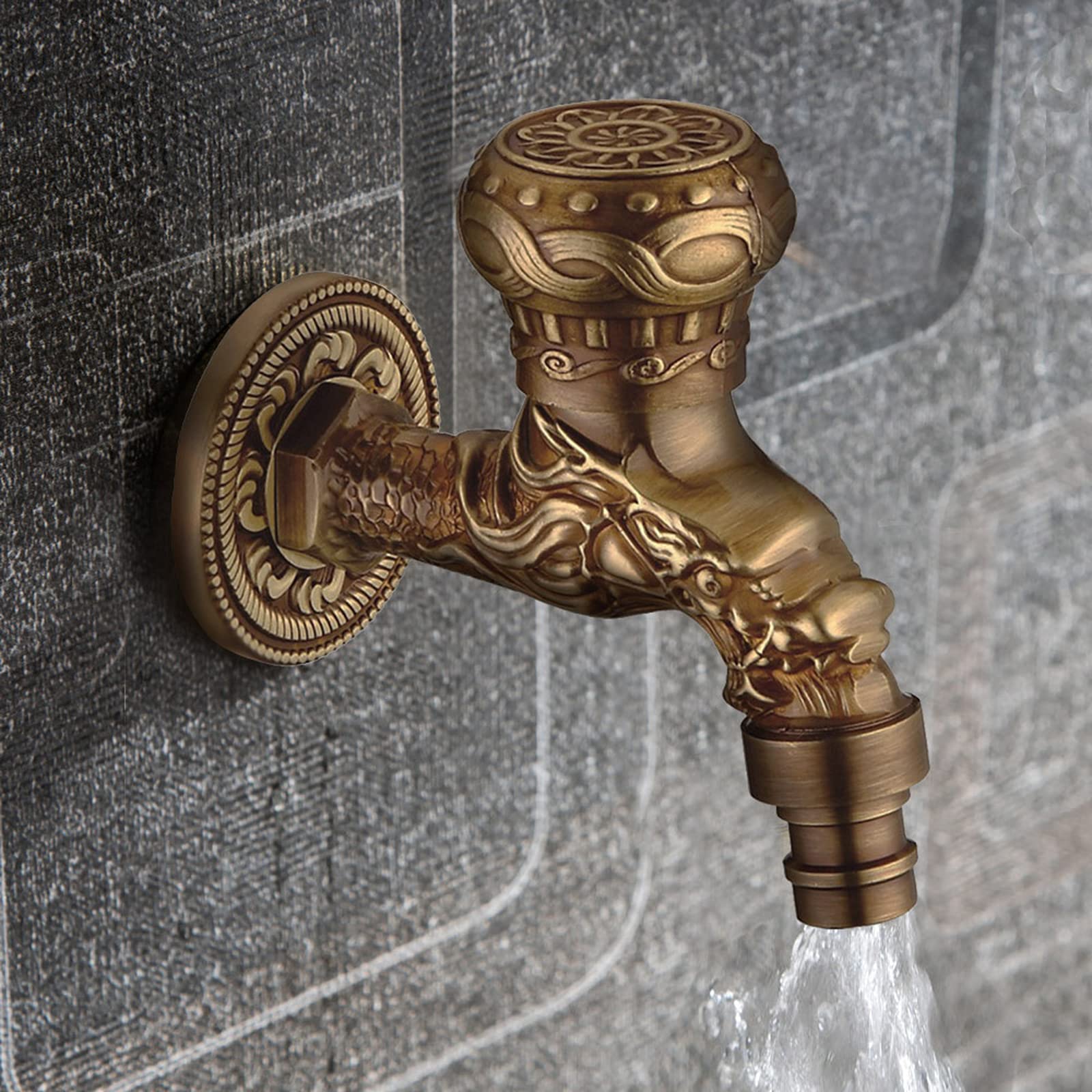 ZYCHSJXA Carved Wall Bottle Bibcock Bathroom Brass Retro Tap Decorative Outdoor Garden Washing Machine Mop Sink Faucet