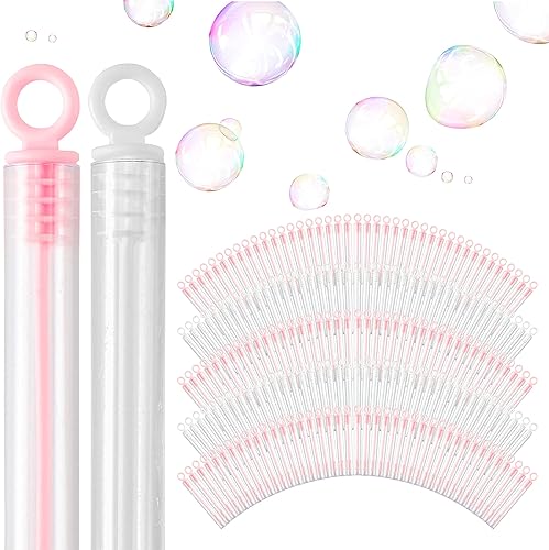 Miniatura 1 de Burbujas de boda a granel  Varitas circulares superiores (100 unidades) 50 rosas y 50 blancas, mini varita de burbujas individuales para ducha o