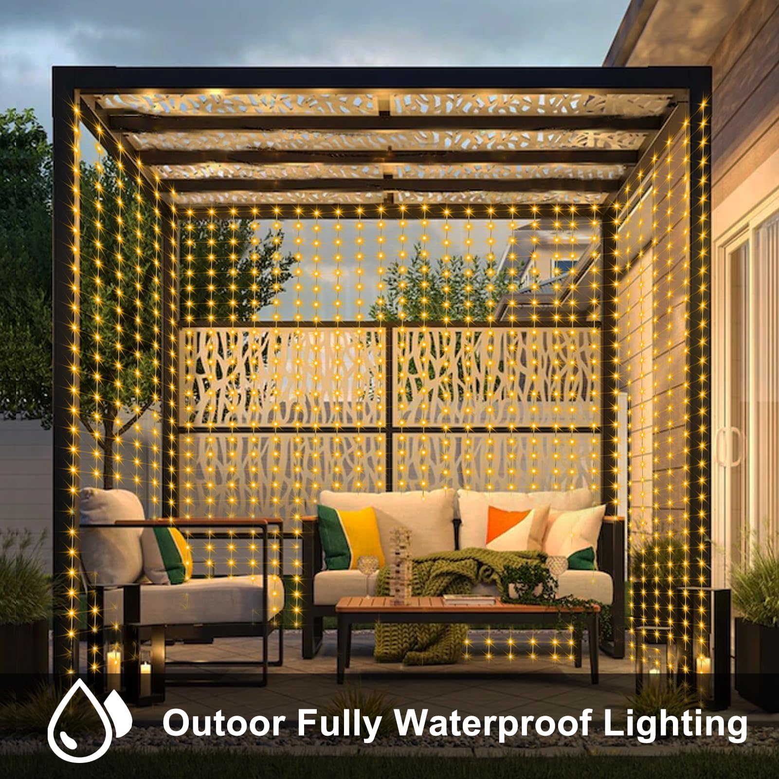 GCMacau Luci Esterne Tenda Batteria Colorata, 3mx3m Tenda Luminosa 8 Modi LED Fairy Lights con 10 Ganci Telecomando Timer Luminosità Regolabile per San Valentino Festa Decorazione Interna ed Esterna.