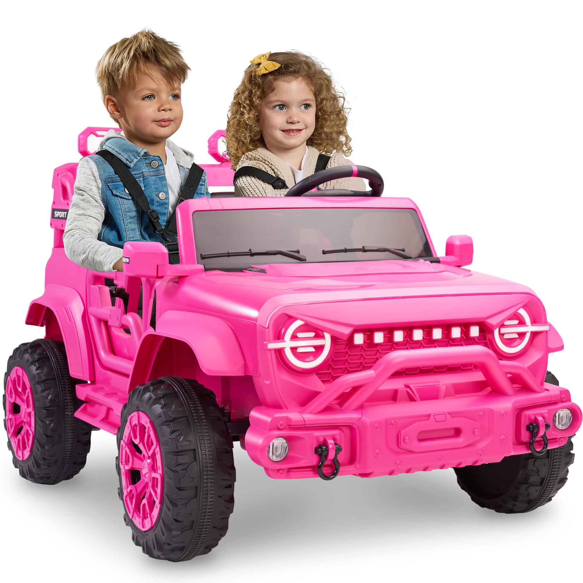 Best Choice Products Kids 24V 2-Seater Electric Ride On Car Truck w/ 132lb Weight Capacity, Parent Control, Bluetooth, LED Lights - Hyper Pink