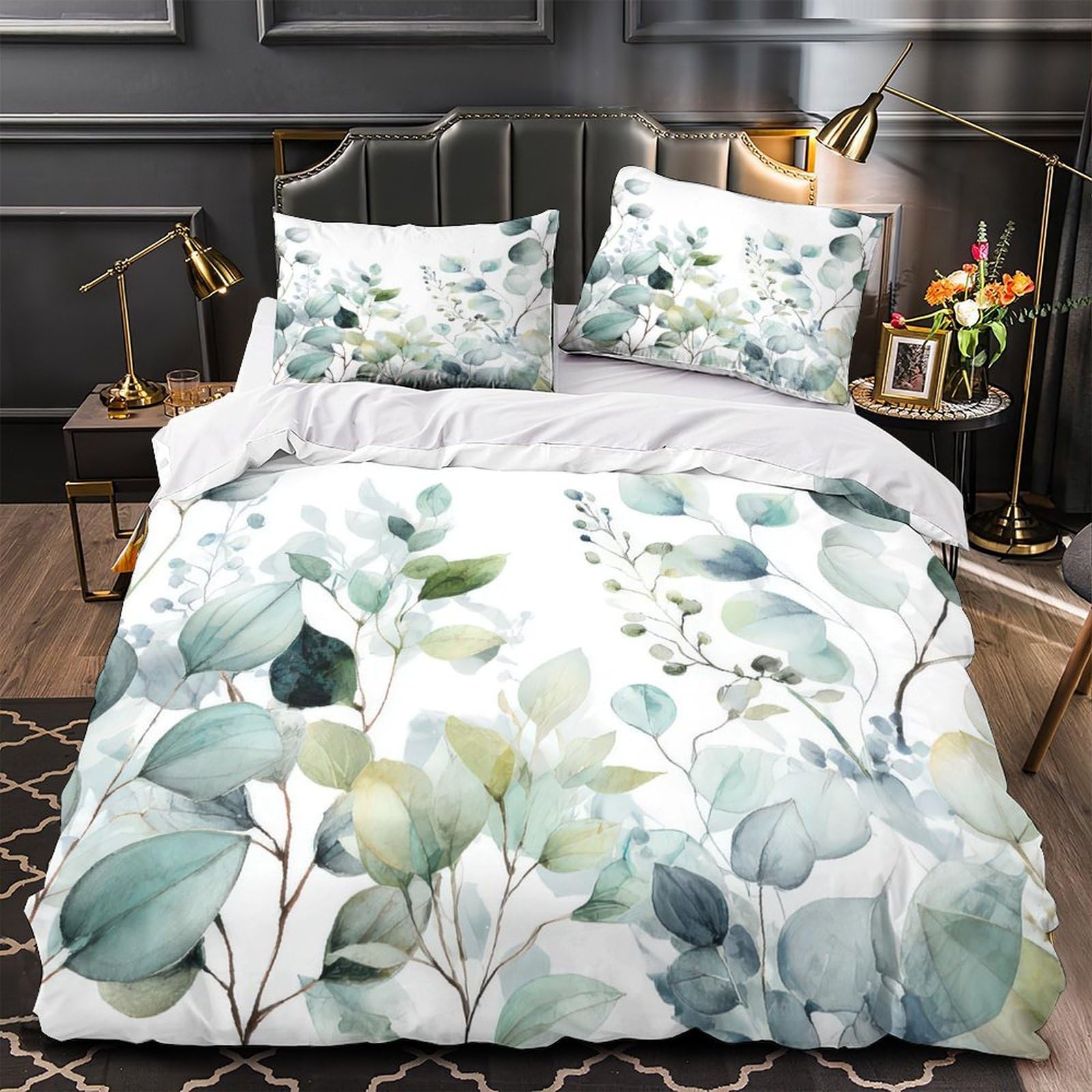 Housse de couette eucalyptus 3D en microfibre premium chic Super King