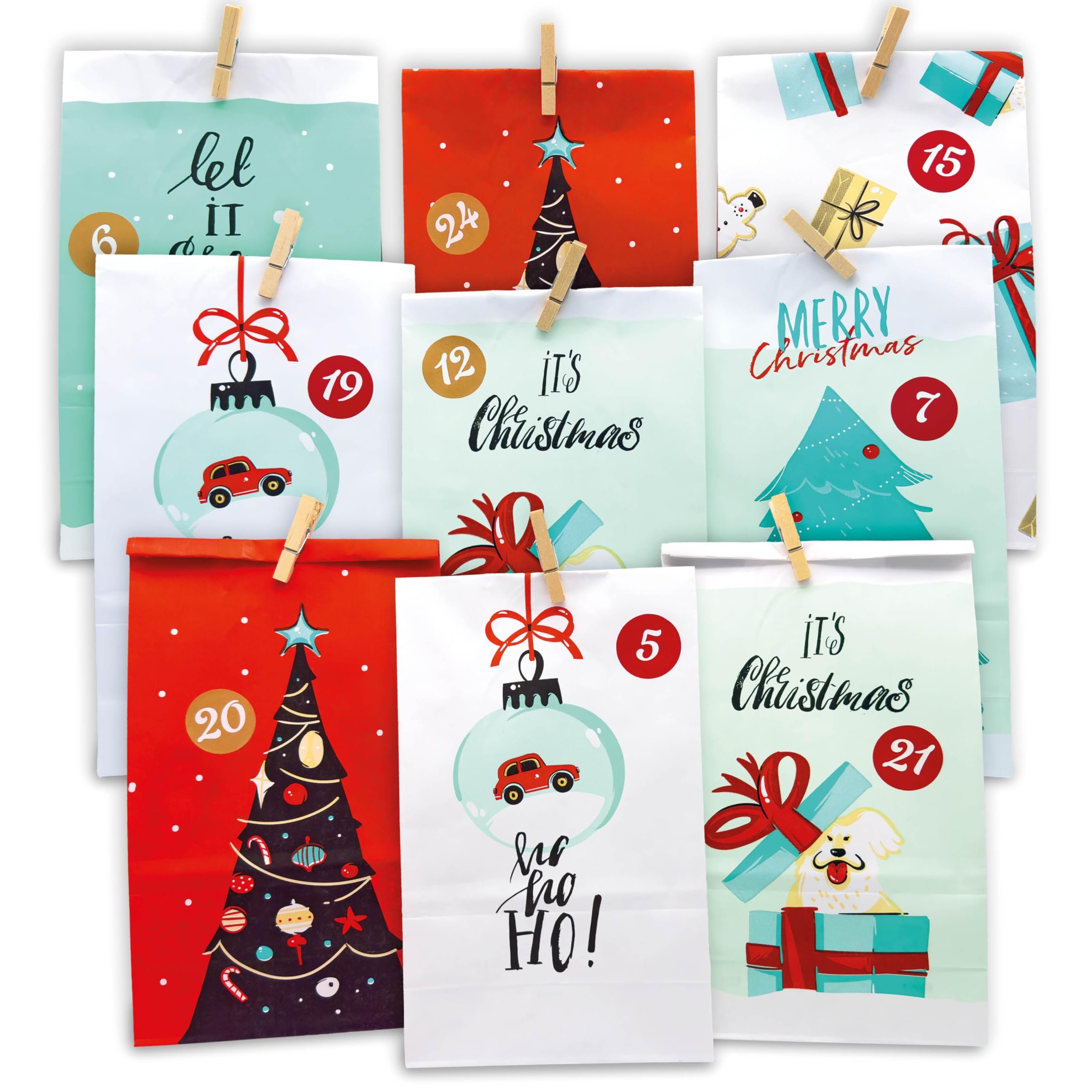 Adventskalender Zum Befüllen 2025 | 24 Tüten Eukalyptus Grün Wiederverwendbar