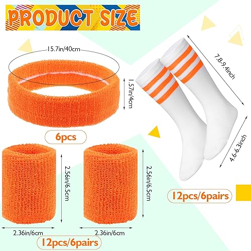 Miniatura 2 de 6 juegos de bandas para el sudor y calcetines para niños, 6 pares de pulseras de colores surtidos, muñequeras atléticas de algodón, diademas