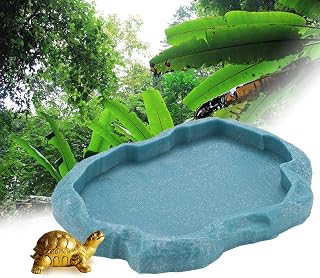 Qukaim Lizard Bowl - Cuenco de resina para reptiles, comida y agua, cuenco duradero para tortugas y lagartos, color azul, material ABS, 15 cm de diámetro