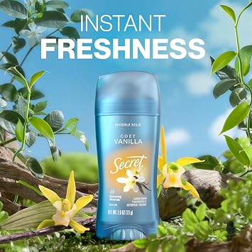 Secret Invisible Solid Antiperspirant and Deodorant, Vanilla Scent, 2.6 oz (Pack of 4)