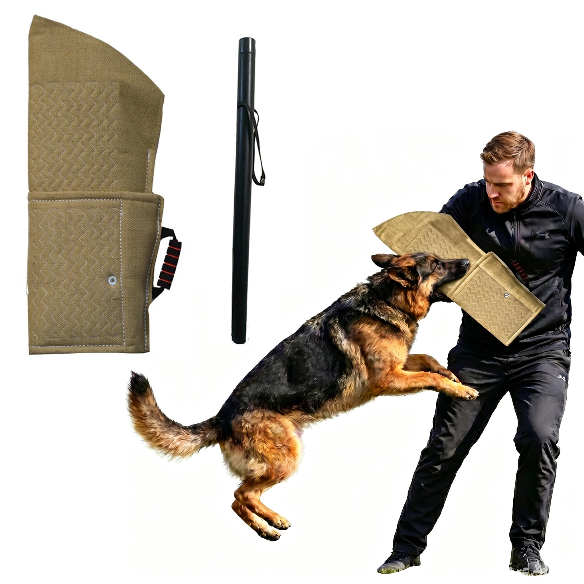 Juego profesional de manga para mordedura de perro grande, equipo de entrenamiento de entrenamiento para perros + kit de palo de piel sintética