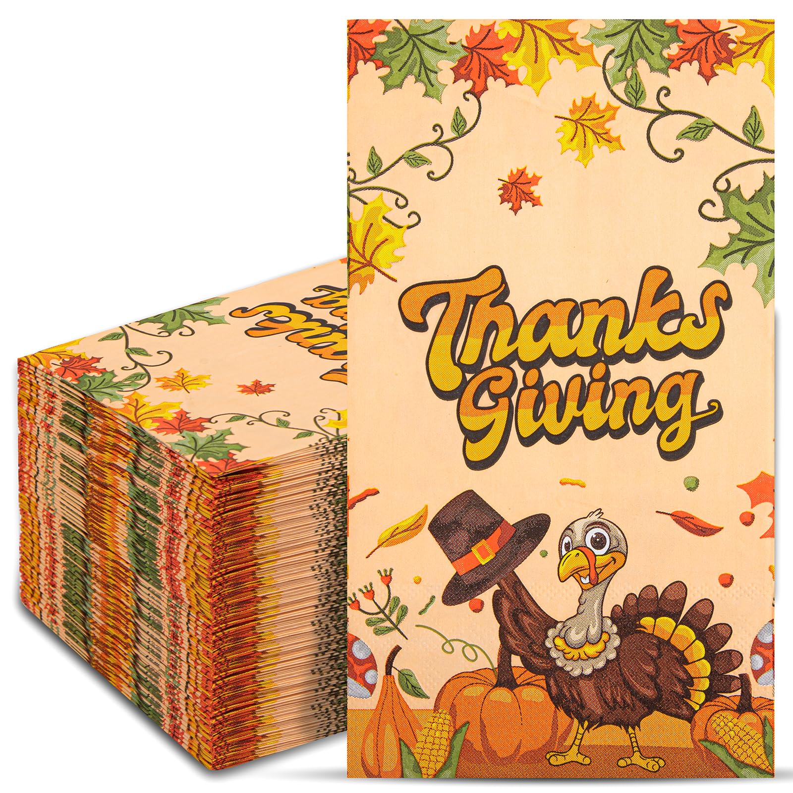 EI 100pcs Thanksgiving Paper Napkins,Fall Guest Paper Napkins,3 Ply Thanksgiving Napkins Disposable,Turkey Pumpkin Fall Leaves Fall Napkins,Thanksgiving Party Supplies for Thanksgiving Autumn Harvest