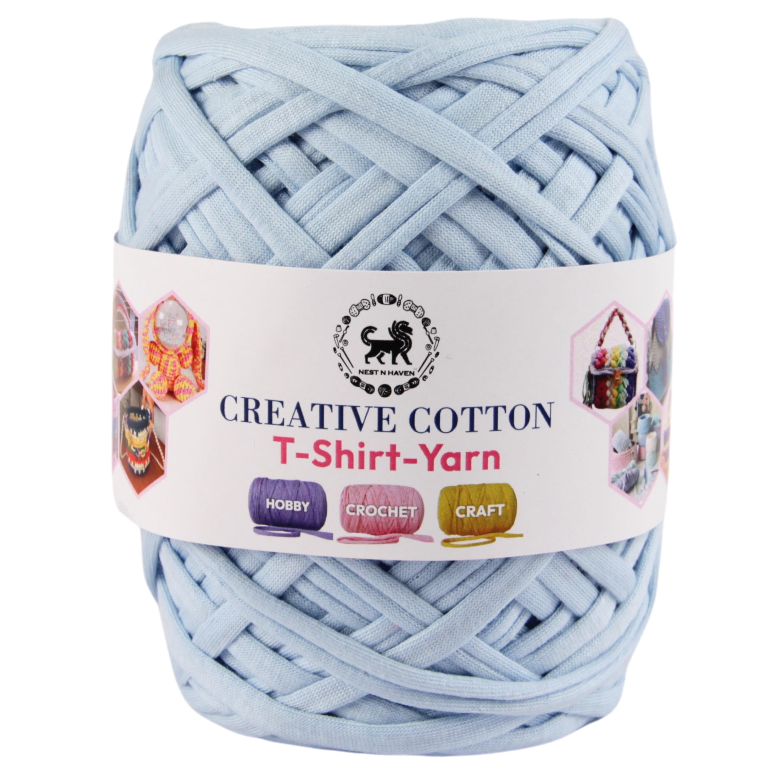 NESTNHAVEN Creative Cotton T-Shirt Yarn Carpet, Knitting Yarn for Hand Knitting DIY Bags, Baskets, Blanket, Cushion Crocheting Projects 200 GMS (ice Blue Grey)