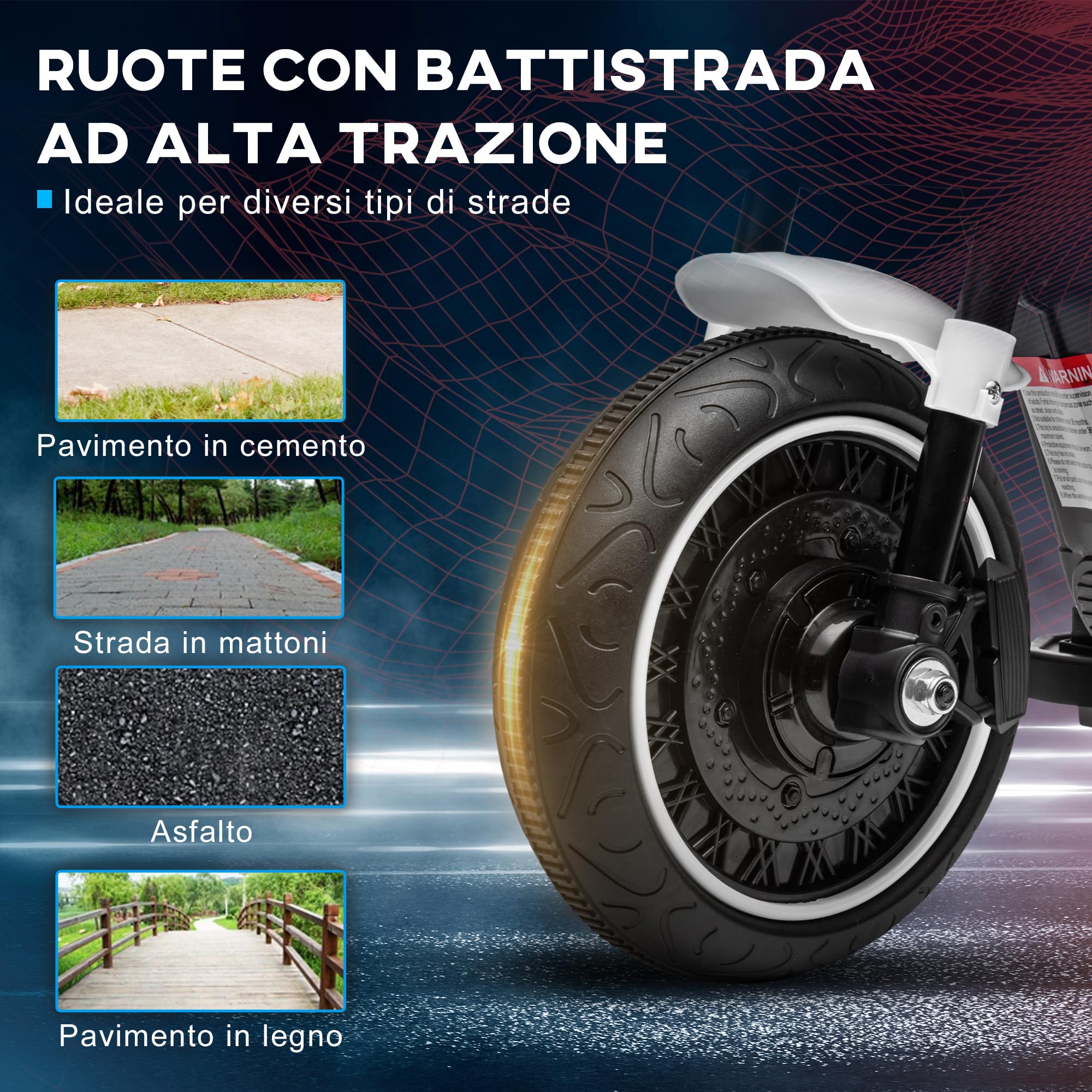 HOMCOM Moto Elettrica Bambini 18-36 Mesi 6V con Rotelle Supplementari, 3km/h Motorino Elettrico per Bambini, Motocicletta Bimbi con Fanale, Max. 25kg, Bianco e Nero