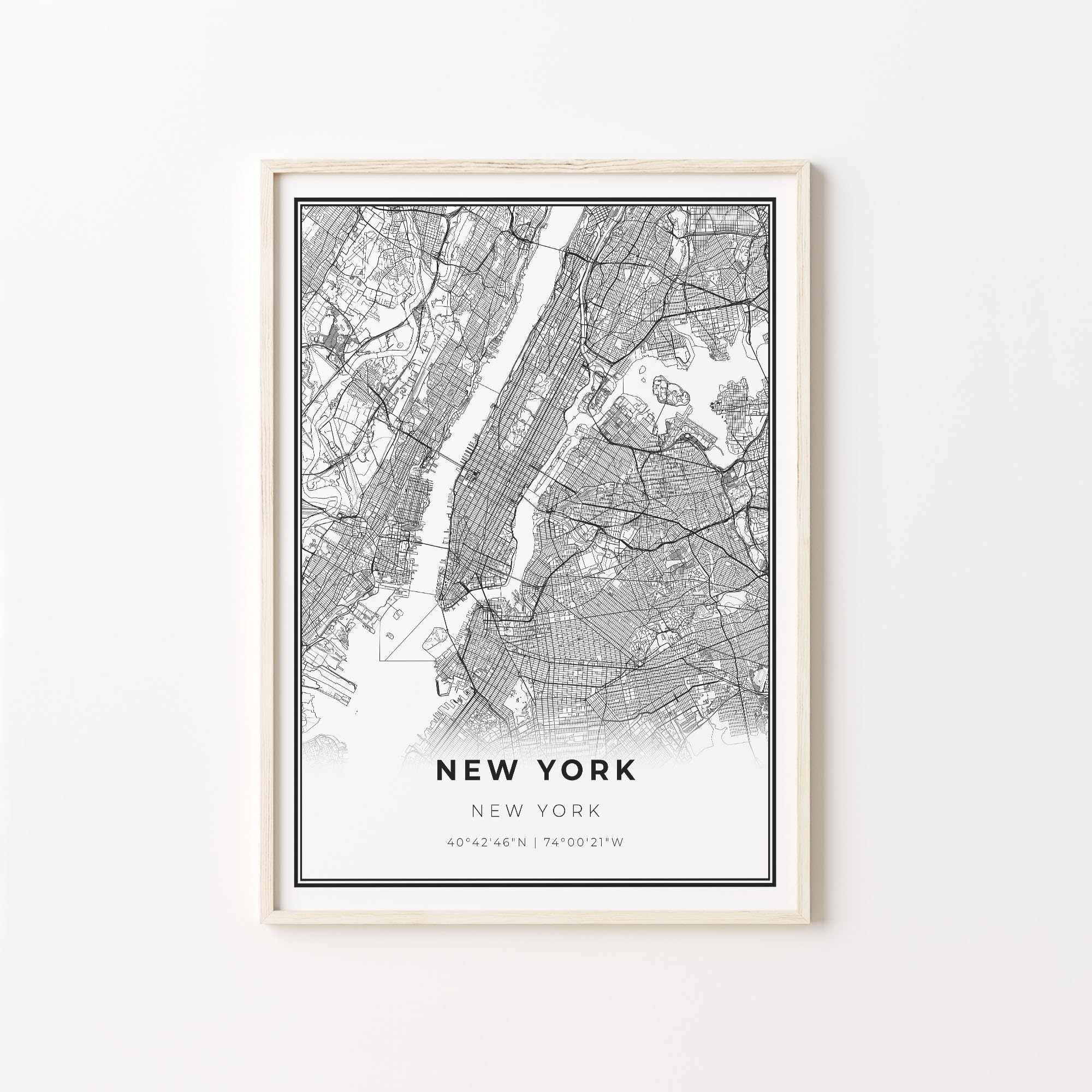 Artfield New York Print, City Map Art Poster, New York City NYC NY USA, Wall Art Decor, Modern Black and White Style, Map Wall Art