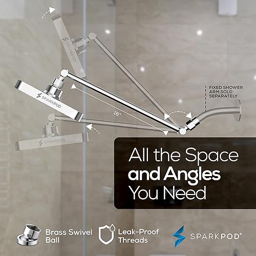 Miniatura 5 de SparkPod - Cabezal de ducha cuadrado para lluvia con brazo de extensión de cabezal de ducha - Lluvia de alta presión - Aspecto moderno de lujo -