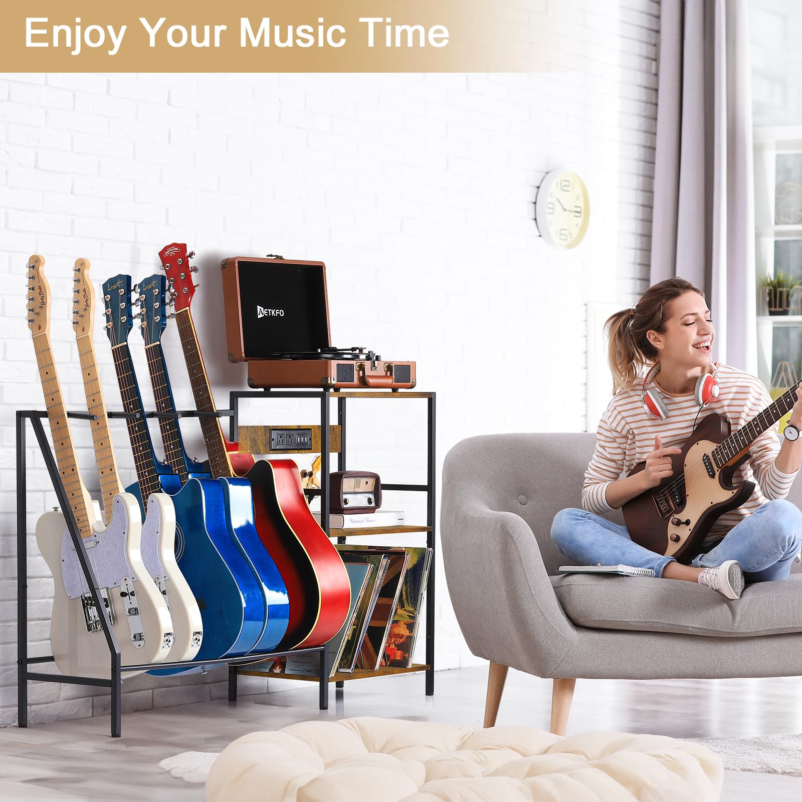 Support Guitare Multiple Ejoyous 5 Places - Rack Métal Avec Protection Caoutchouc - 86x47x73 Cm